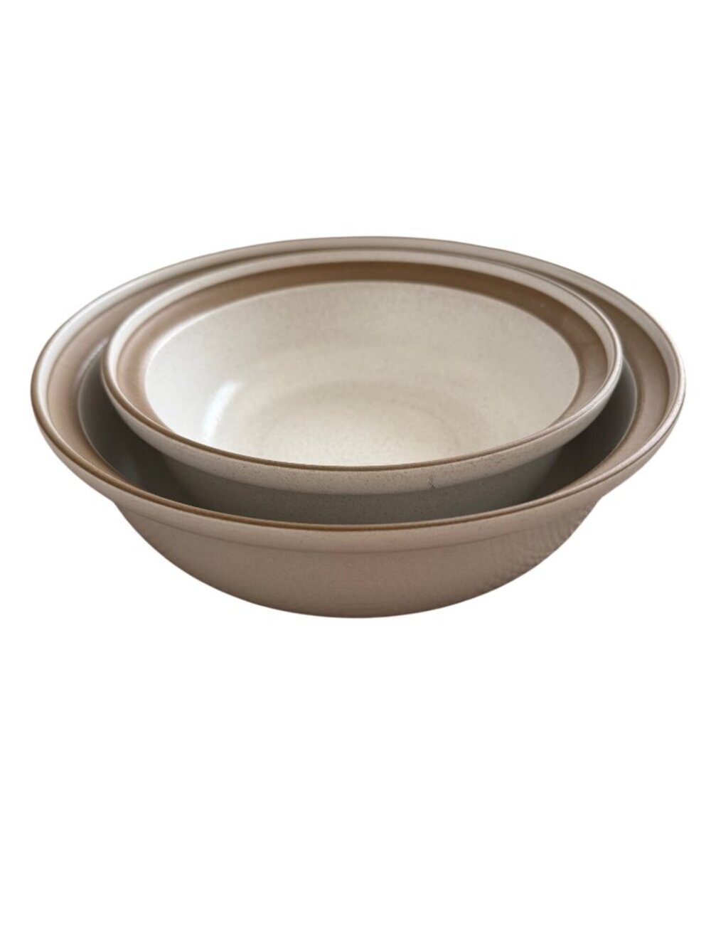 Heath Ceramics Set of 2 Serving Bowl Cream Brown Handmade Stoneware USA